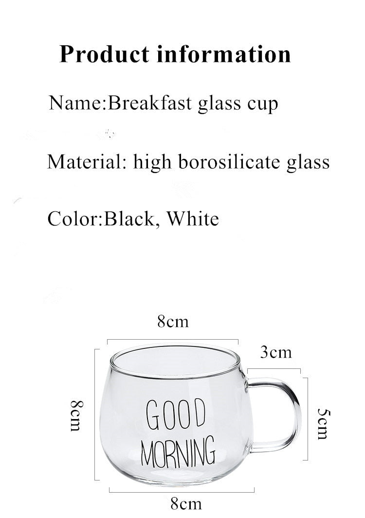 Transparent Creative Letter Printed Glass Coffee Tea Drinks Dessert  Breakfast Milk Cup Glass Mugs Handle Drinkware Coffee Cup