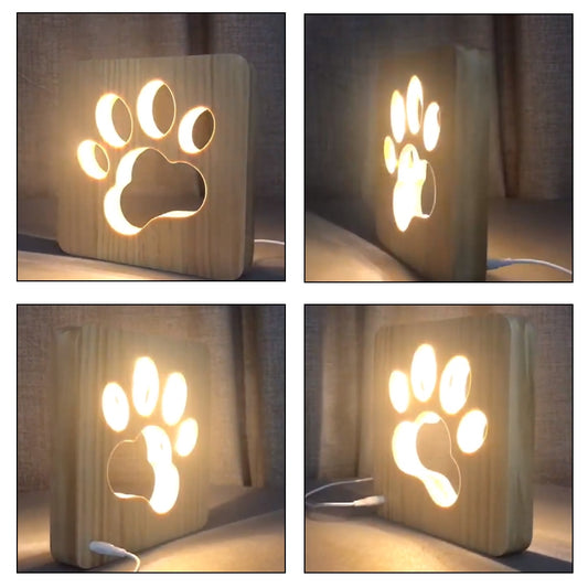 Wooden Dog Paw LED USB Night Light