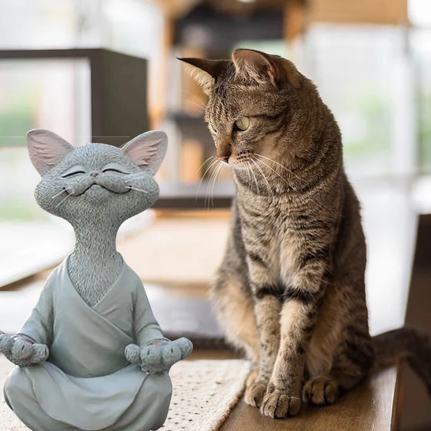 Buddha Cat Figurine, Meditation/ Yoga Collectible
